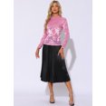 thumbnail image 4 of DARING DIVA Women's See Through Mesh Mock Neck Velvet Floral Tee Shirts M Pink, 4 of 6