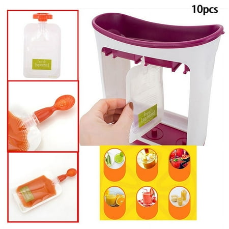 10PCS Resealable Fresh Squeezed Pouches Baby Weaning Food Puree Reusable Squeeze
