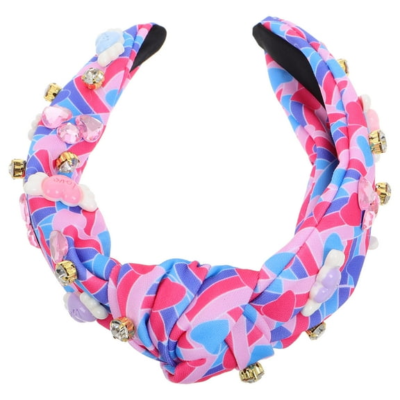 FENGGUIQU Romantic Heart Crystal Jeweled Headband for Women Party Multi Color Rhinestones Cloth 0.5 Inch Wide