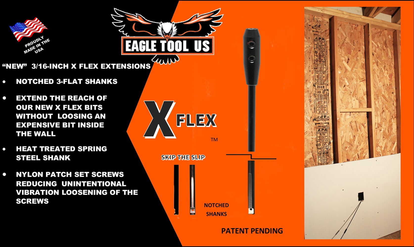 Eagle Tool US ESP37554XE X Flex Installer Drill Bit and Extension Kit, Screw Point, 3/8-in by 54-in bit and 3/16-in by 36-in Extension, Made in the USA
