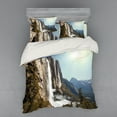 thumbnail image 2 of Yosemite Duvet Cover Set, Yosemite Falls Mountain Sunshine Alpine Trees Dramatic Natural Wilderness Landscape, Bedding Set with Shams and Fitted Sheet, 3 Sizes, by Ambesonne, 2 of 3