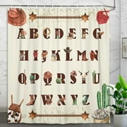 Western Cowboy Shower Curtains For Bathroom，English Letters Cartoon Bathroom Curtains Cactus Farmhouse Country Fabric Bathtub Decor + Hooks 72 X 72Inch