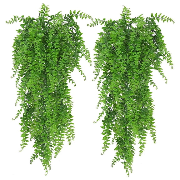 35.43" Artificial Hanging Boston 2 Pack Fake Ferns UV Resistant Wall Decor Greenery Plant for Outdoor Living Room Kitchen Garden