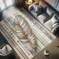 thumbnail image 4 of Ambesonne Bohemian Decorative Rug Carpet, Big Bold Feather on Lines, 4' X 5' 5", Cadet Blue Beige and Brown, 4 of 5