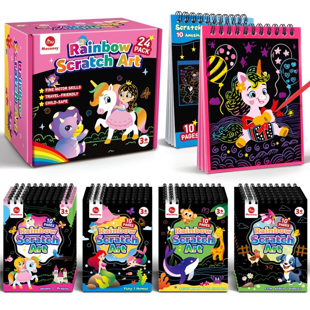 Scratch Art Party Favors Mocoosy para niños de 4 a 8 años, paquete de 24
