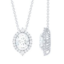 Rosec Jewels Lab Grown Diamond Pendant with Chain, Cocktail Necklace (6X8 mm Oval Diamond, EF-VS Grade), 14K White Gold