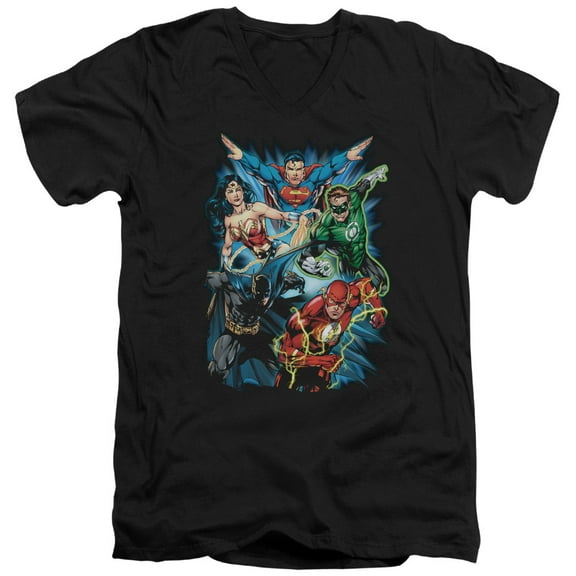 JLA Justice League Jl Assemble S/S Adult V-Neck Black