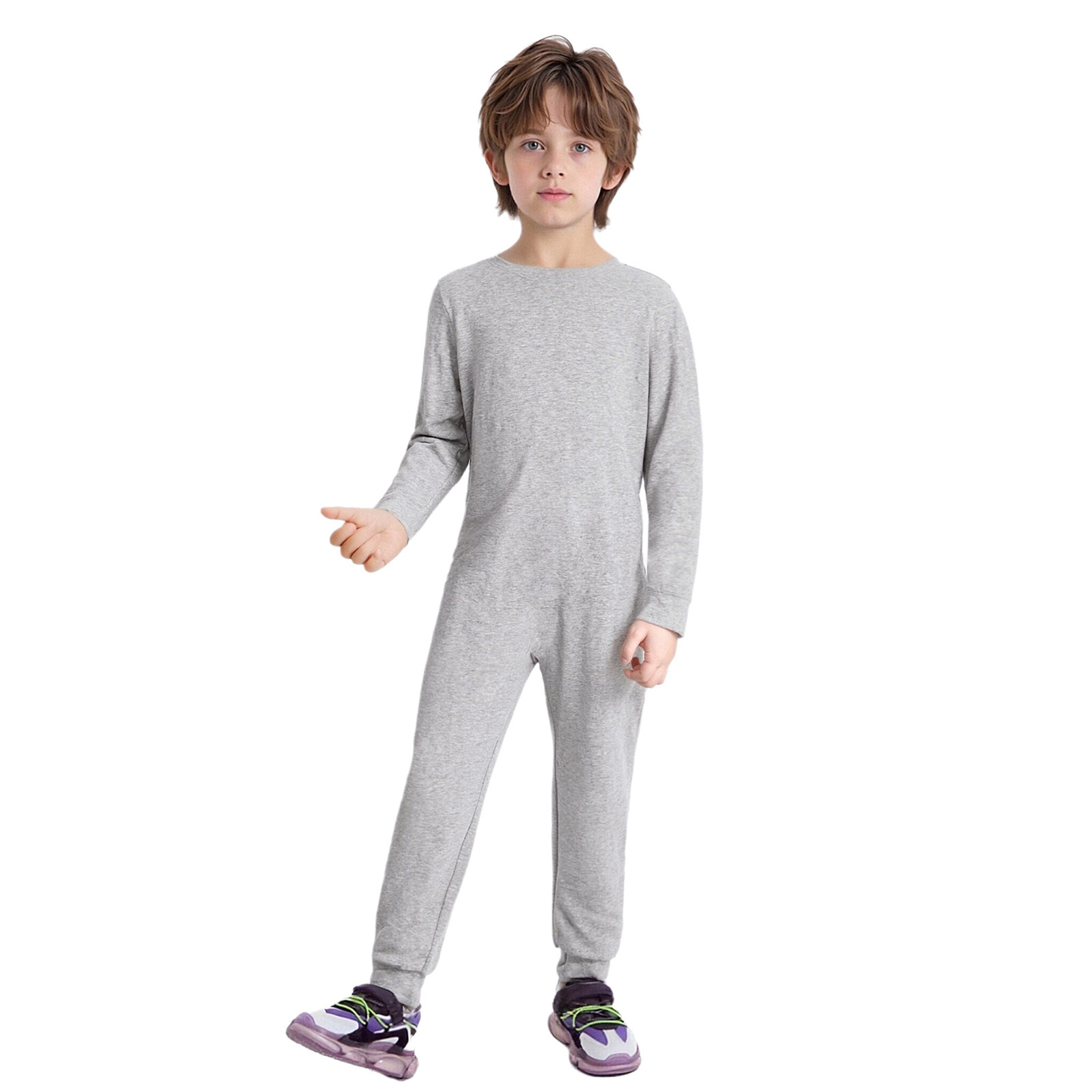 inlzdz Special Needs Adaptive Clothing for Children Cotton Long Sleeve Anti-strip Jumpsuit Onesie Grey 12