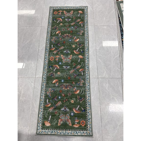Yesfashion Carpets Area Rugs Washable Pearl Velvet Velvet (1150Gsm) Pearl Velvet Cotton Tpr Washed Folding Carpet-Modern-Grass And Warblers green 2*6ft