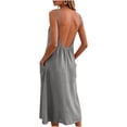 thumbnail image 7 of Women's Linen Dresses Solid Color Summer Beach Vacation Plus Size Sleeveless Flowy Loose Maxi Sundress Boat Neck Button Down Breathable Gauze Dress, 7 of 7