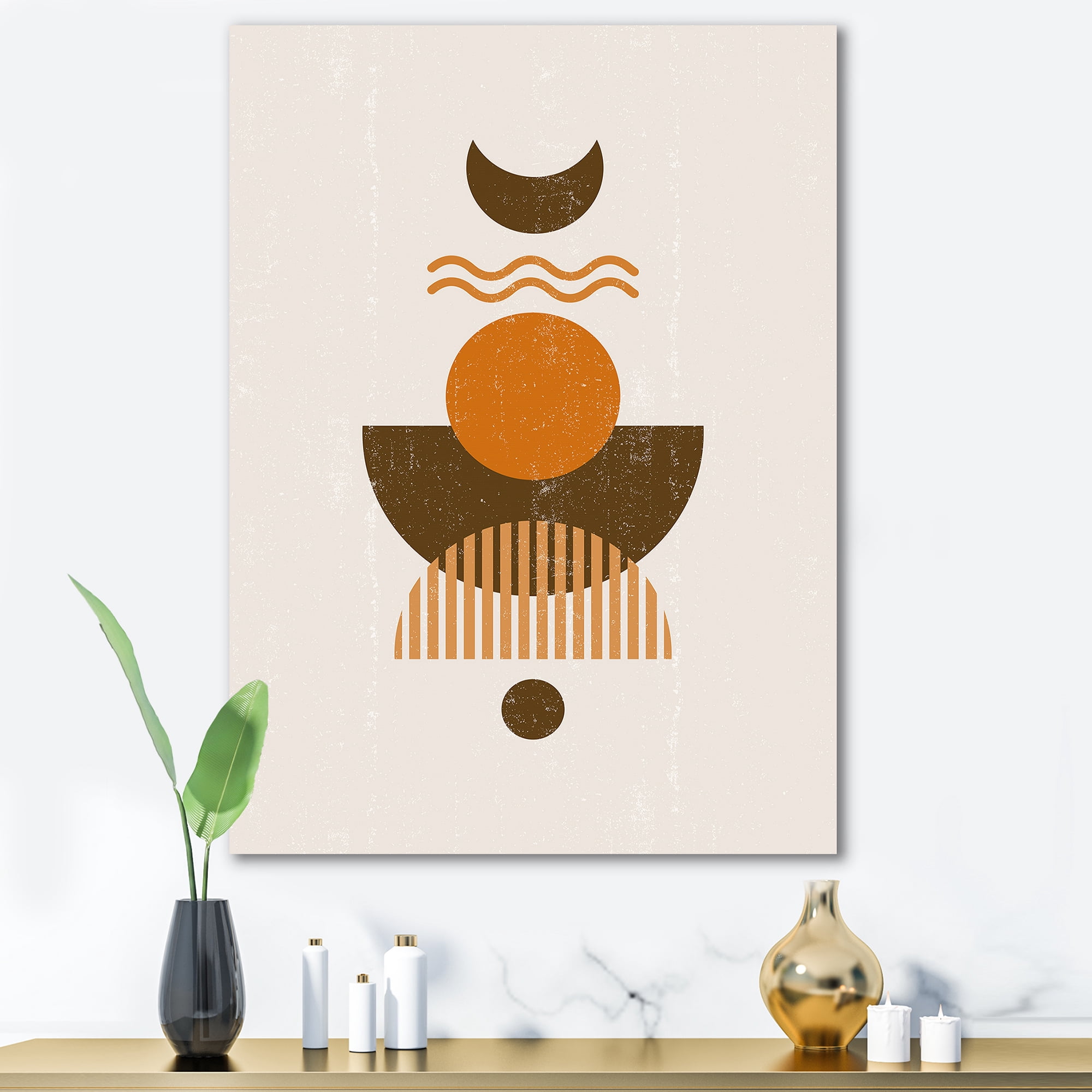 Designart ' Abstract Moon and Sun In Earth Tones ' Modern Canvas Wall Art Print