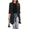 thumbnail image 4 of CEHVOM Women Button Pockets Three Quarter Sleeve Solid Office Coat Cardigans Suit Jacket Long Outwear, 4 of 6