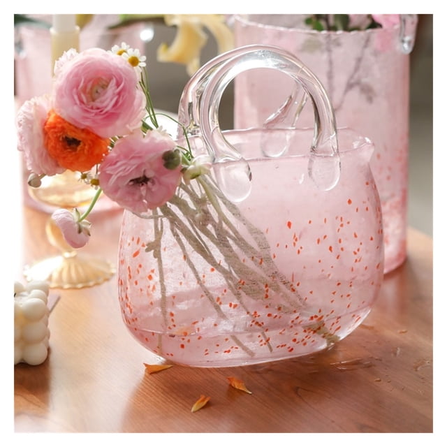 Bolso de mano de cristal rosa, decoración del hogar, florero, pieza de decoración, jarrón hidropónico Retro estilo Ins de celebridades de Internet creativo
