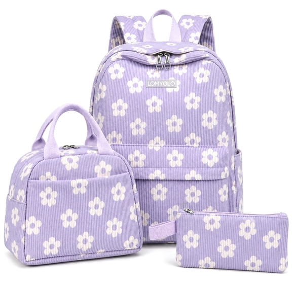 Lomyolo Cute 3-in-1 Kids Backpack Set for School Girls Ages 10 , Lightweight Bookbag with Insulated Lunch Bag & Pencil Case, Durable Backpacks for Teen Girls Daughter Fits 15 Inch Laptop - PURPLE