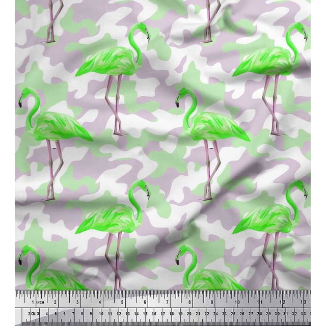 Soimoi Modal Satin Fabric Camouflage Texture & Flamingo Bird Decor Fabric Printed Yard 42 Inch Wide