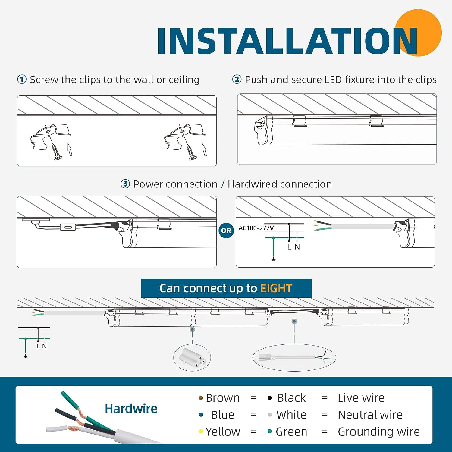Barrina 6 Pack LED T5 Single Fixture, 4FT, 2200lm, 4000K Daylight Glow, 20W, Utility Shop Light, Ceiling and Under Cabinet Light, ETL Listed, Corded Electric with ON/Off Switch