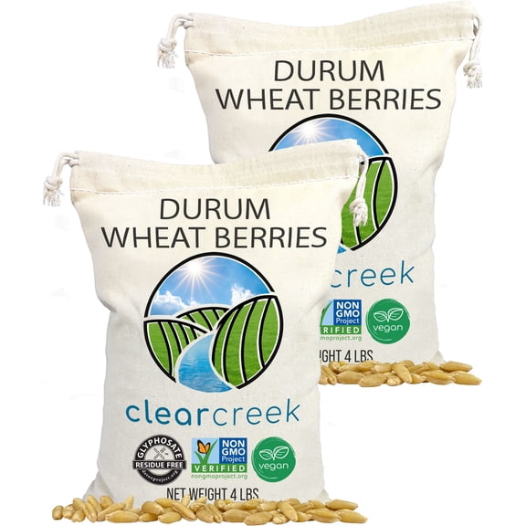 Clear Creek Certified Glyphosate Residue Free Durum Wheat Berries | 8 LBS (2-4 lb bags) | Whole Grains | Used to mill to Semolina Pasta Flour | North American Grown