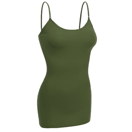 

Essential Basic Women Basic Built In Bra Spaghetti Strap Cami Top Tank - Olive L