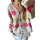 thumbnail image 3 of Cárdigan de Larga con Cuello en V y Botones Frontales con Estampado Floral para Mujer, Ideal para Otoño e Invierno Gris S, 3 of 10