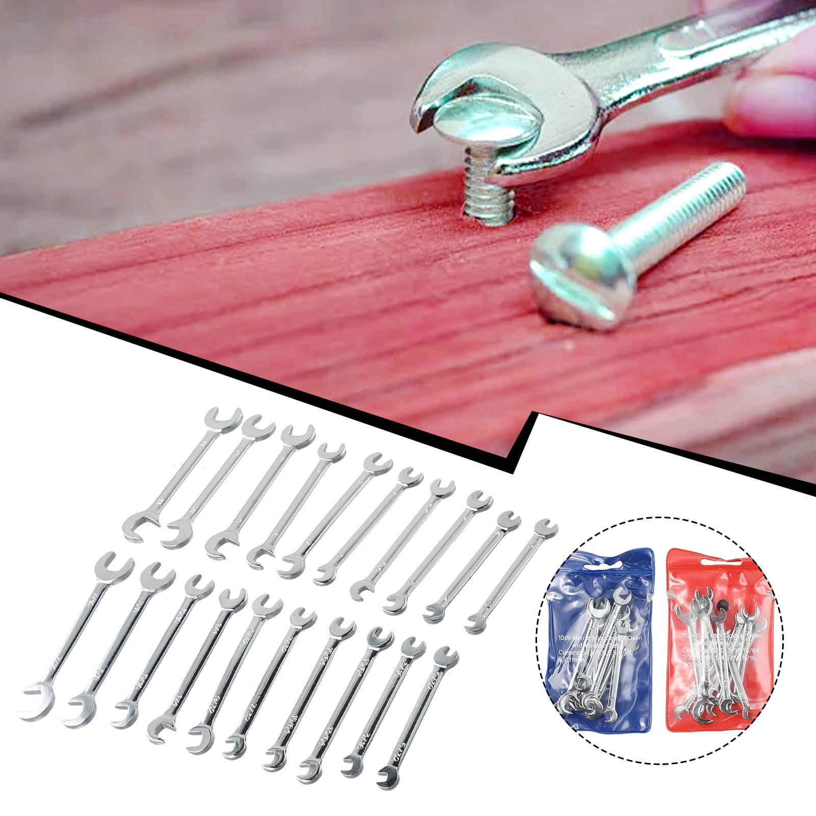 20 Pcs Combination Spanner Set Small Wrench Metric SAE Imperial Portable Tool