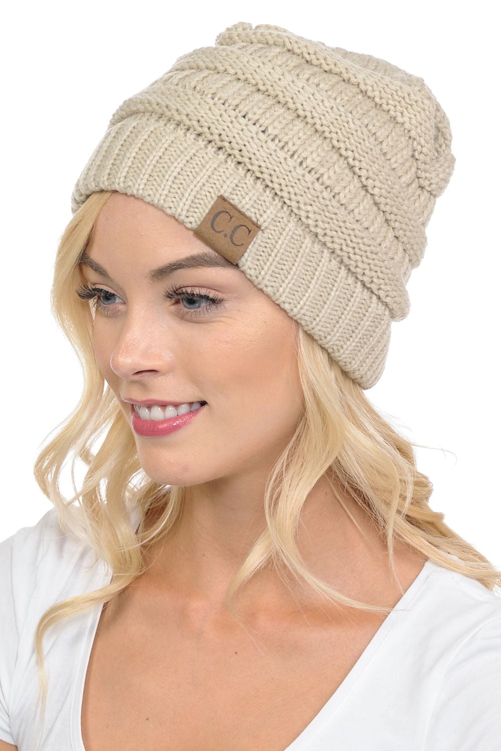 C.C Hat-20A Slouchy Thick Warm Cap Hat Skully Color Cable Knit Beanie ...