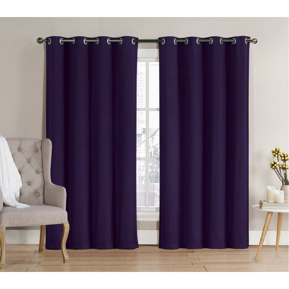 2 Pack: Hotel Thermal Grommet 100% Blackout Curtains - Purple, 90 in. Length