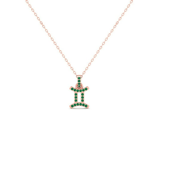 Pure Elegance Gemini Zodiac Sign Pendant Necklace For Women Green Emerald 925 Sterling Silver 14K Rose Gold Over