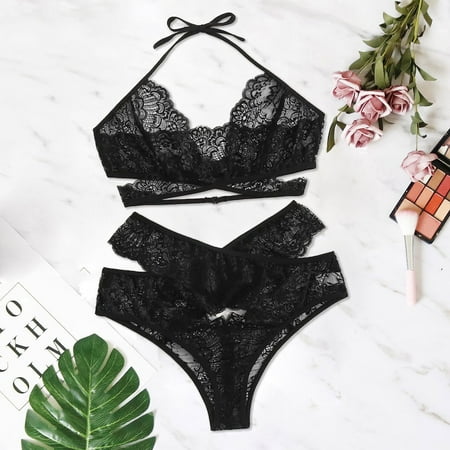 

Qcmgmg Women s Babydoll Sexy Bra and Panty Set Strappy Lace Sleepwear Lingerie Set 8XL