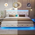 thumbnail image 4 of LED Floating Bed Frame King Size with LED Lights and Charging Station,Modern Upholstered Platform Bed Frame with Leather Headboard,Noise Free,White, 4 of 8