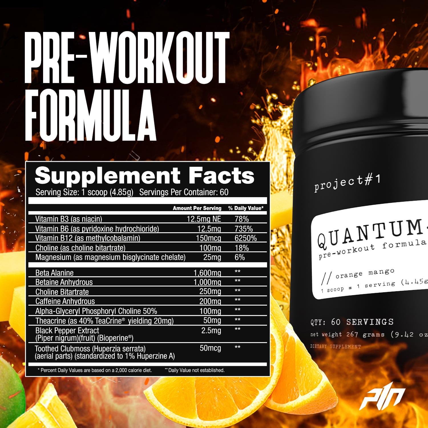 Project #1 Quantum - X: Orange Mango Pre-Workout, 30 Servings, Creatine - Dietary Supplement