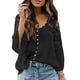 thumbnail image 3 of Sonducket Camisa de mujer con cuello en V Camisa de encaje Blusa en V Color sólido Botón de manga larga Top Prendas para la parte del cuerpo Negro M, 3 of 6