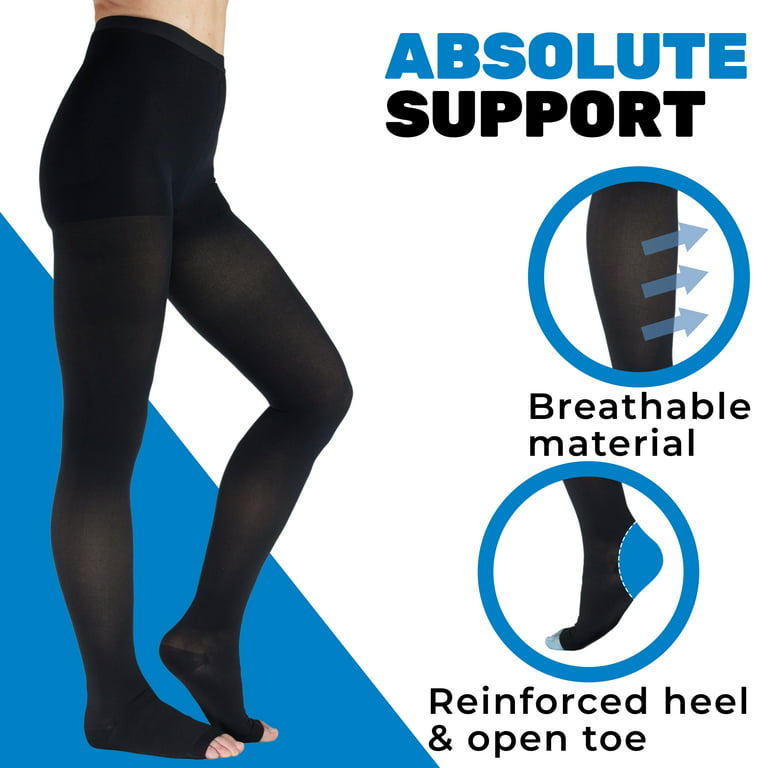 Plus Size Womens Compression Tights 20-30mmHg with Open Toe - Black, 4XL 