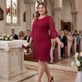 thumbnail image 3 of Agnes Orinda Women's Plus Size Wedding Formal Dresses Engagement V Neck Fla Sleeve Ruffle Hem Lace Cocktail Bodycon Dress 1X Burgundy, 3 of 8