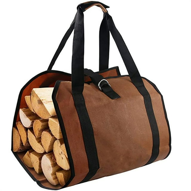 Tignapoo Sac de Transport en Toile Durable pour Bois de Chauffage - Rangement Portable Extérieur pour Bûches, Porte-Bois Multifonctionnel, Brun Foncé, 46x98cm, 220g 12A Toile