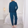 thumbnail image 3 of KLL Dark Blue Print Women's Long Sleeve Pajamas with Pants Sleepwear Loungewear 2 Set-X-Large, 3 of 8