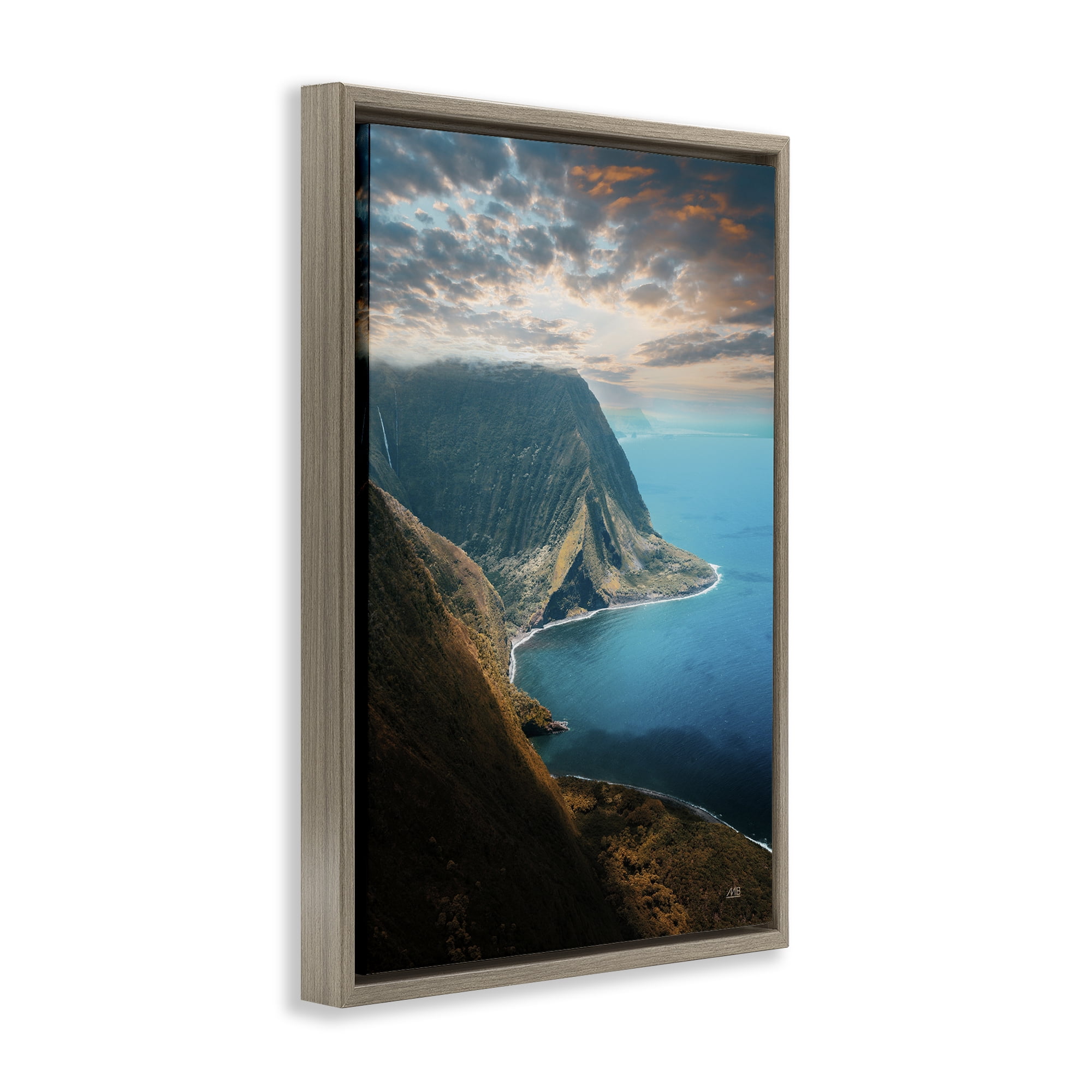 Stupell Industries Hawaiian Coast Cliffs Landscape & Nature Photography Brown Floater Framed Canvas Art Print Wall Art, 21 x 31