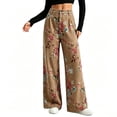 thumbnail image 3 of VBVC Women's Floral Wide Leg Denim Pants , High Waisted Washed Jeans For Women,Ladies' Casual Loose Fit Trousers with Pockets,Khaki,S-5XL, 3 of 9