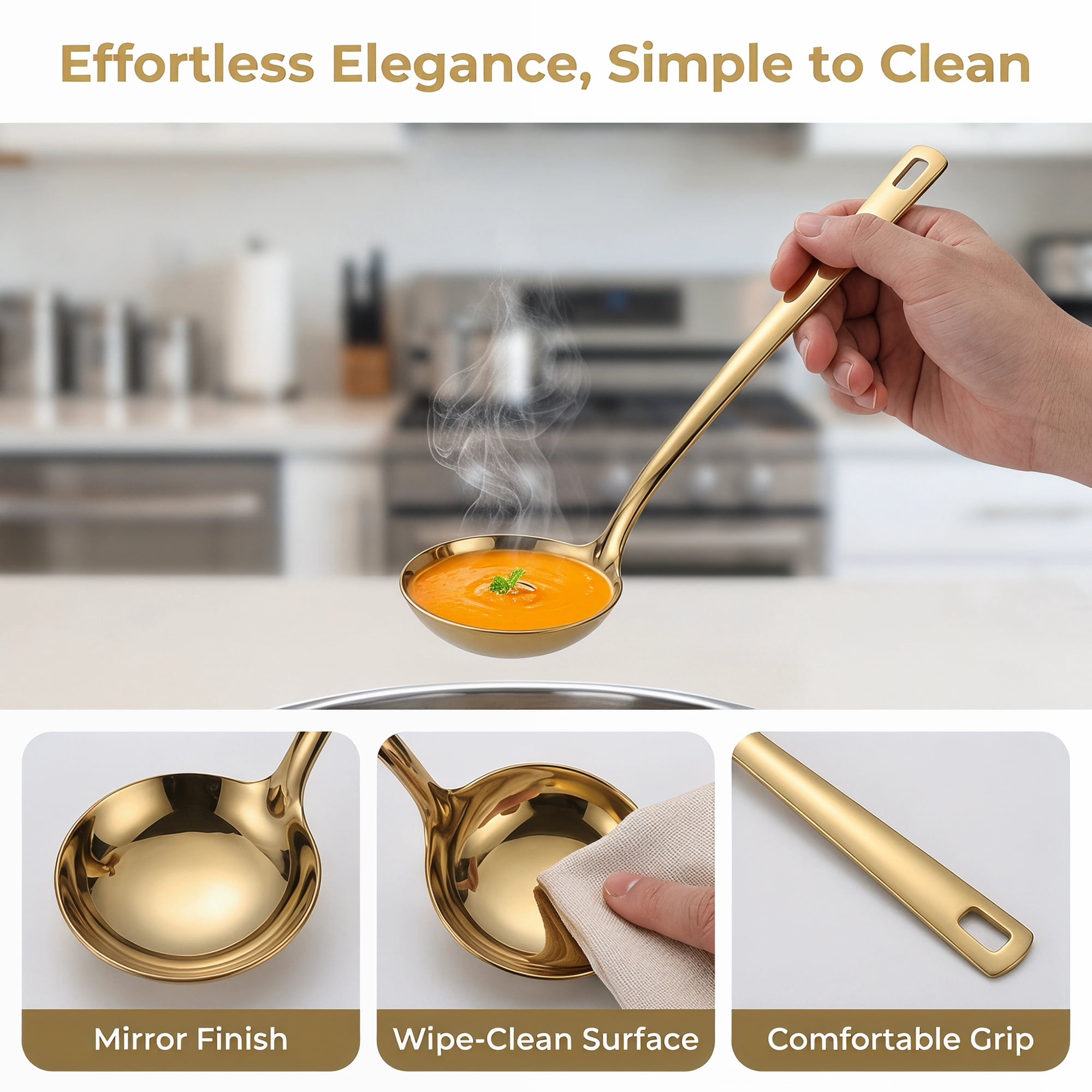 Unique Bargains Non Stick Heat Resistance Stainless Steel Soup Spoon 9.6" x 3"
