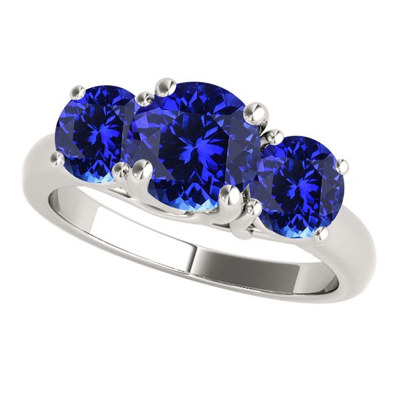 Mauli Jewels Rings for Women 1 Carat 3 Stone Tanzanite Ring Prong-Setting 14K White Gold