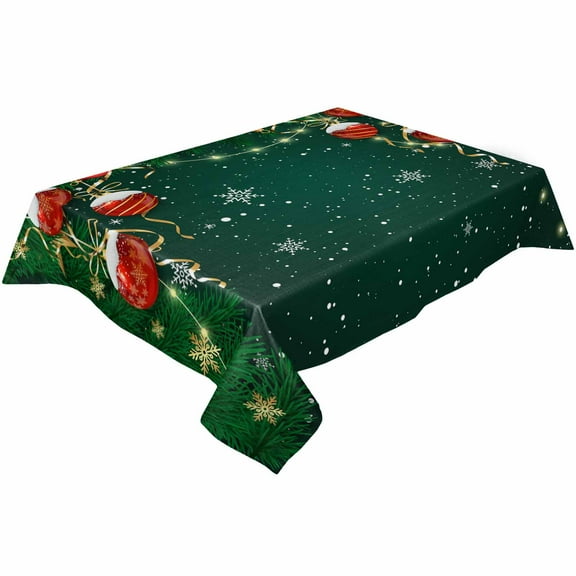Christmas Snowflakes Green Rectangle Tablecloths 54x109,Winter Xmas Balls Pine Branches Table Cloth Table Cover Indoor/Outdoor Tabletop Decor for Wedding Holiday Party Dinner Baby Shower