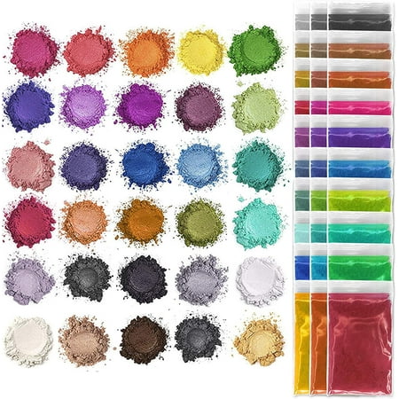 Pixiss Epoxy Resin Dye, Mica Powder, 30 Powdered Pigments Set, Soap Dye, Hand Soap Making Supplies, Eyeshadow and Lips Makeup Dye, Slime Pigment