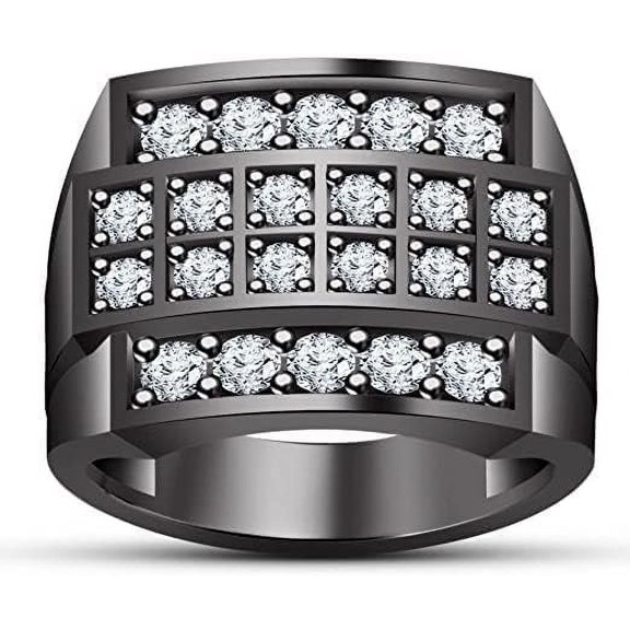 beryl_creation 1.15 Ct Round Cut White Diamond Engagement Hip Hop Cluster Pinky Ring 14K Black Gold Plated 925 Sterling Silver For Men's -8
