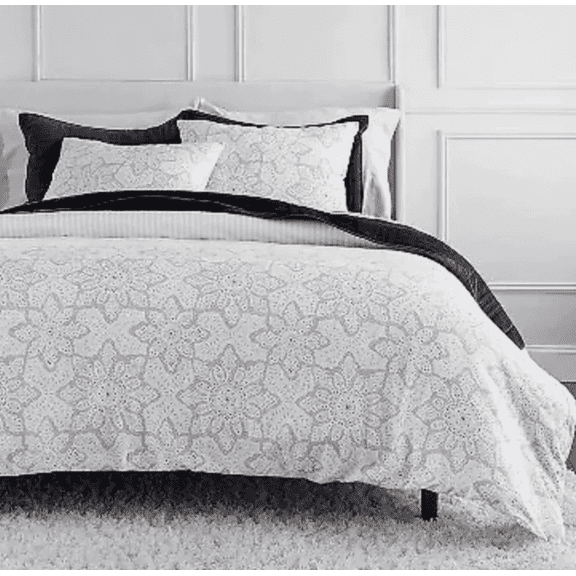 Martha Stewart Flannel Snowflake 100% Cotton 3pc Duvet Set-1 Duvet, 2 Pillow Shams