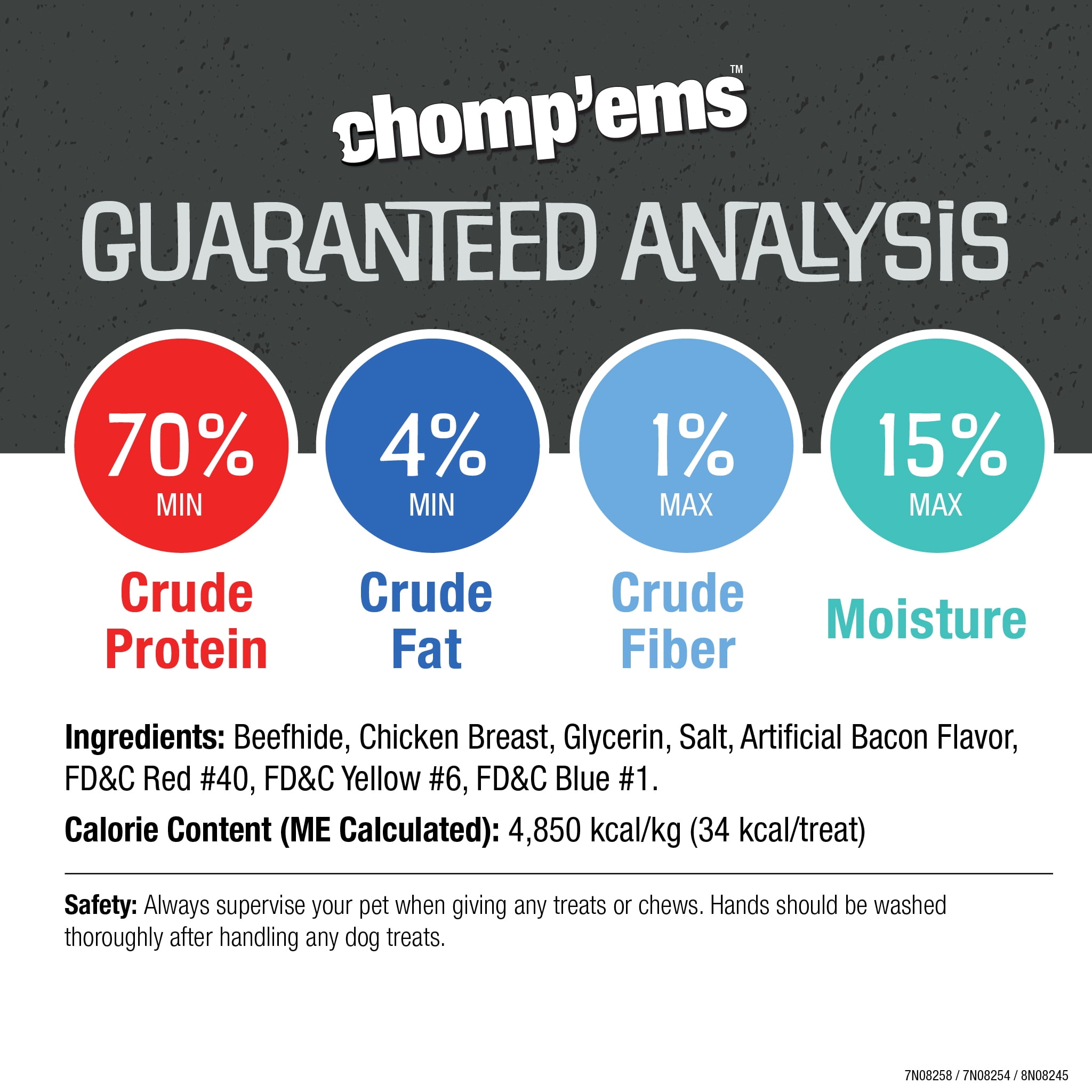 Chomp 'ems Triple Flavor Rawhide Twist Sticks - Beefhide Dog Chew - Treat for Dogs, 50 Count