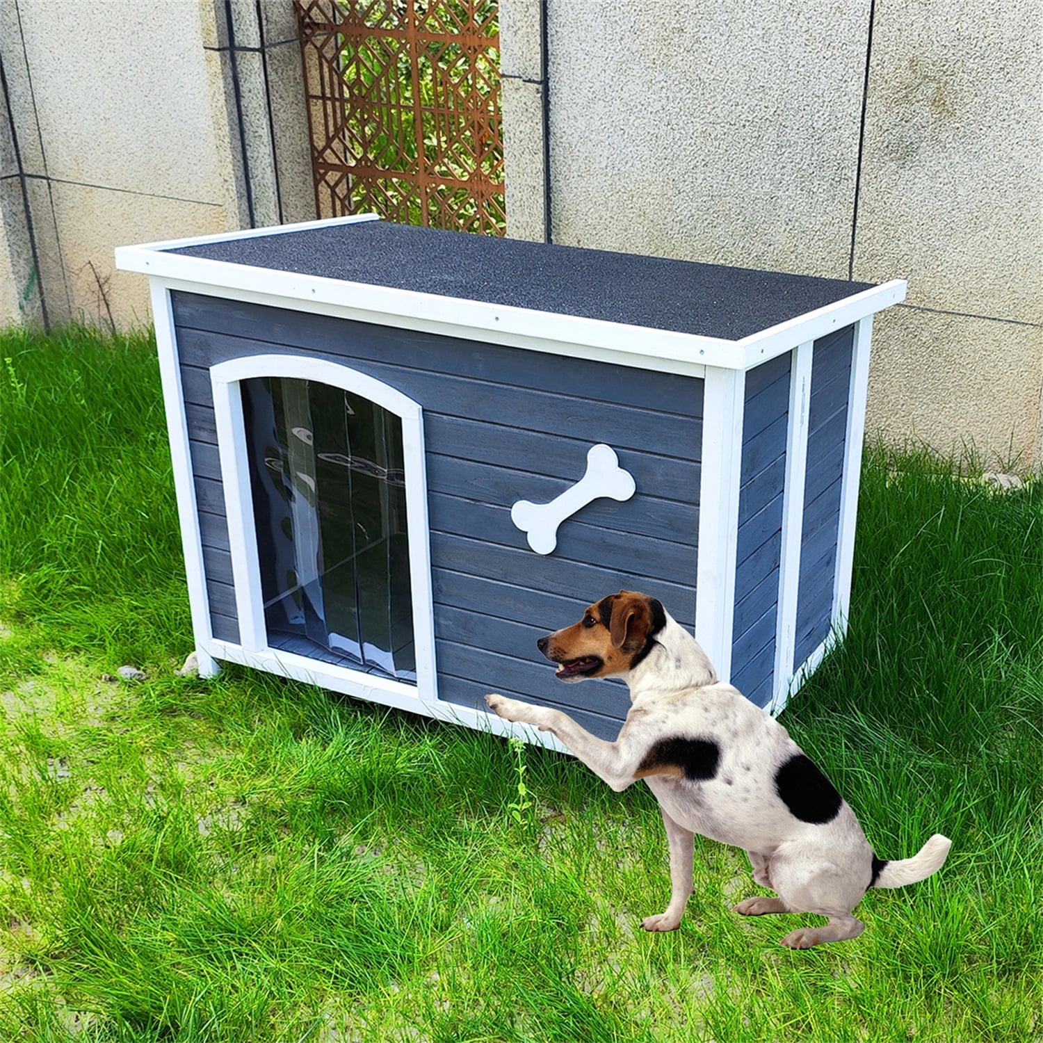 Pefilos 37" Large Wooden Dog House for Indoor, Outdoor Waterproof Dog Cage, Windproof and Warm Dog Kennel, Gray Pefilos 37" Large Wooden Dog House for Indoor, Outdoor Waterproof Dog Cage, Windproof and Warm Dog Kennel, Gray