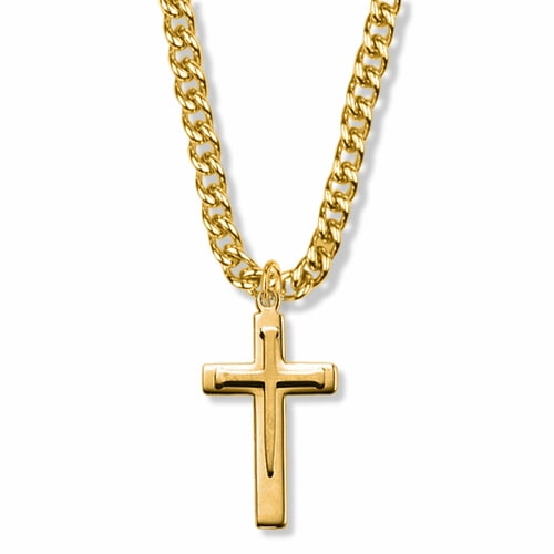 Singer Men's 1-5/16 Inch 14K Gold Over Sterling Silver Overlaid Nail Cross Necklace with Stainless Steel Gold Plated 24" Chain, Style Cross
