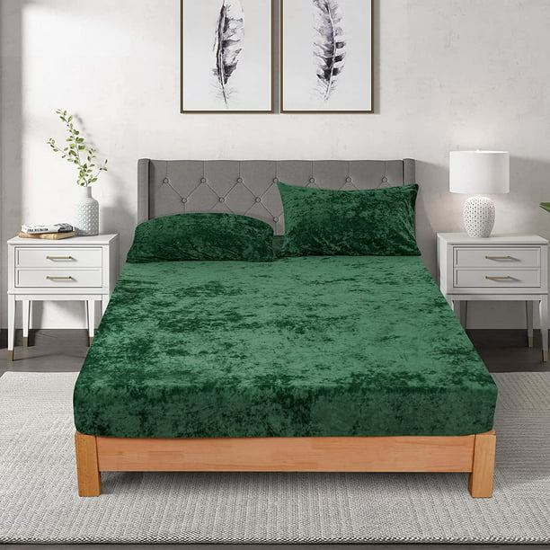 Velvet Fitted Sheet King Size 1 Pack, Emerald Green King Bed Sheets