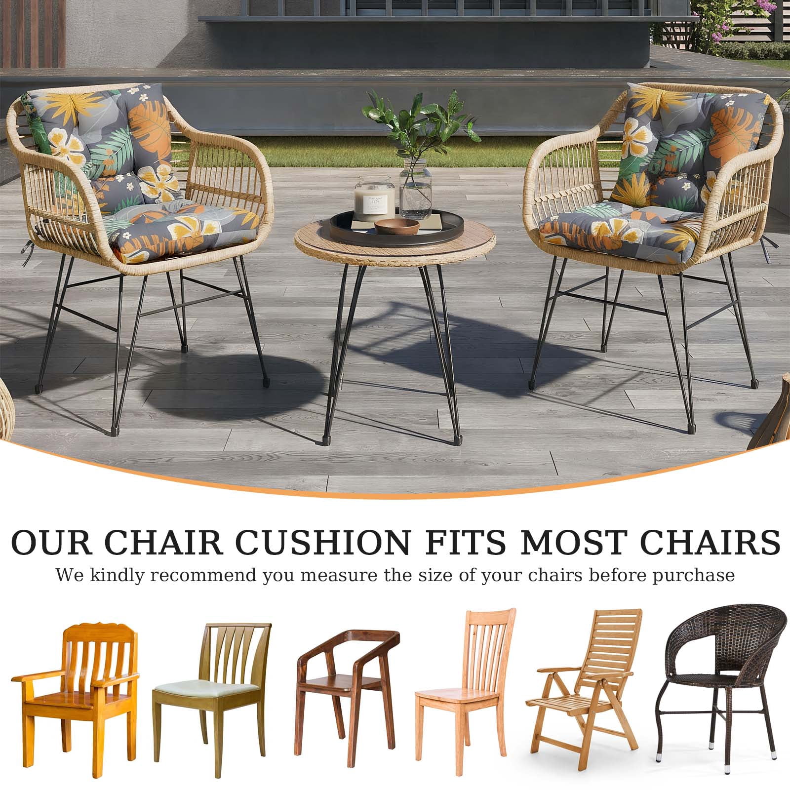 Eurhowing Waterproof Patio Rocking Chair Cushions 1-Piece, 3" Thick Outdoor Chair Cushion with Ties, Non-Slip Seat Pad for Garden Lawn Furniture, 1Pack, Floral