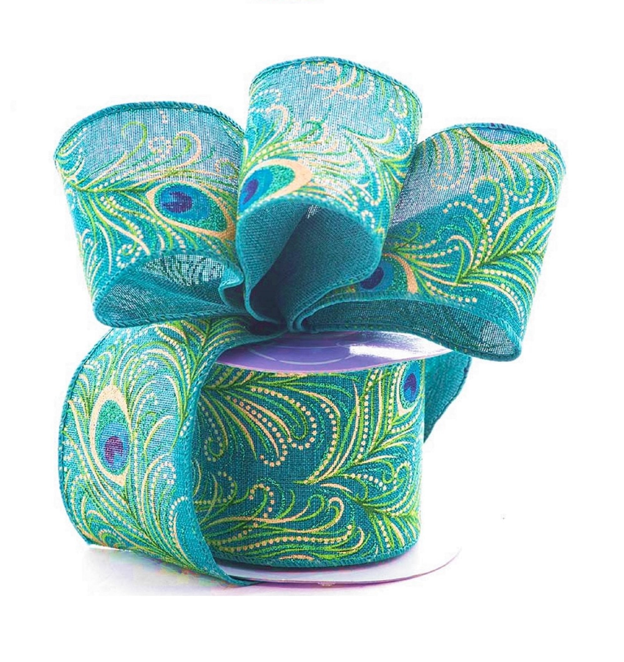 Peacock Glitter Fabric Wired Ribbon 2 1/2 Inches Wide x 10 Yards