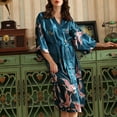 thumbnail image 2 of Penkiiy Simulated Silk Bathrobes for Women Women's Ice Silk Nightgown Medium Sleeve Large Bathrobe Simulated Silk Bride's Nightgown Dark Blue Nightgowns, 2 of 6